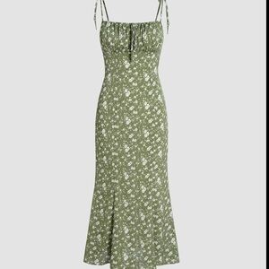 Long Floral Print Green Cami Dress